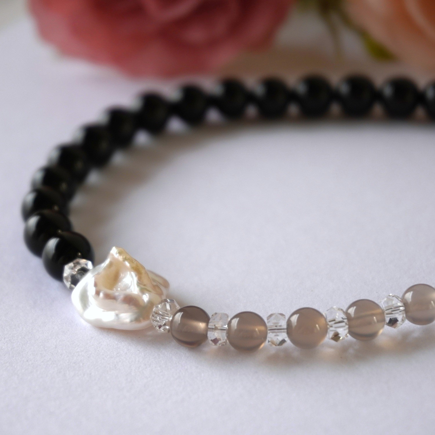 【剛柔な守り】モリオン×グレーオニキスのバイカラーネックレス