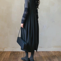 美シルエット　タック付きコクーンジャンパースカート　ポケット付き【秋冬春】ダークグレー 5枚目の画像