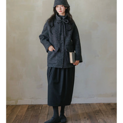 美シルエット　タック付きコクーンジャンパースカート　ポケット付き【秋冬春】ダークグレー 11枚目の画像