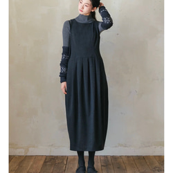 美シルエット　タック付きコクーンジャンパースカート　ポケット付き【秋冬春】ダークグレー 12枚目の画像