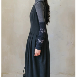 美シルエット　タック付きコクーンジャンパースカート　ポケット付き【秋冬春】ダークグレー 10枚目の画像