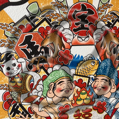 縁起熊手 吉祥画 和風イラスト A4 フレーム付き｜飛翔炎馬（午年）尾九