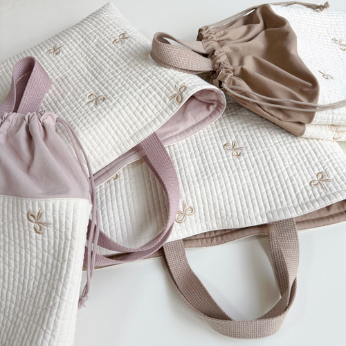 ヌビ 入園入学 3点セット ハート リボン 刺繍 女の子 キルティング ヌ