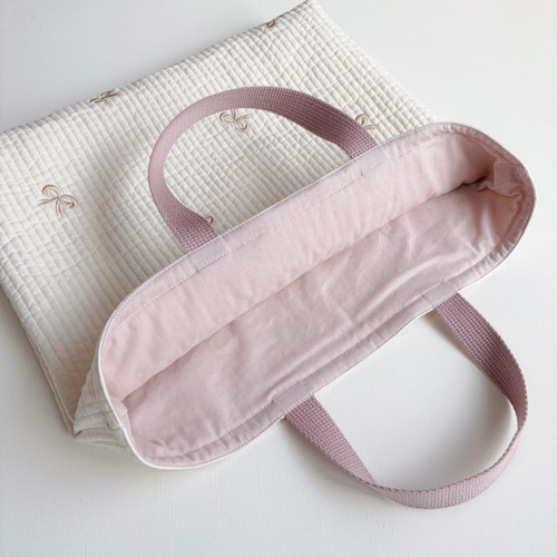 送料無料》リボン 刺繍 3点セット ヌビ キルト 入園入学 くすみピンク