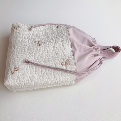 ヌビ　入園入学　3点セット　リボン　刺繍　くすみピンク　ラベンダー　女の子 送料無料》リボン 刺繍 3点セット ヌビ キルト 入園入学 くすみピンク