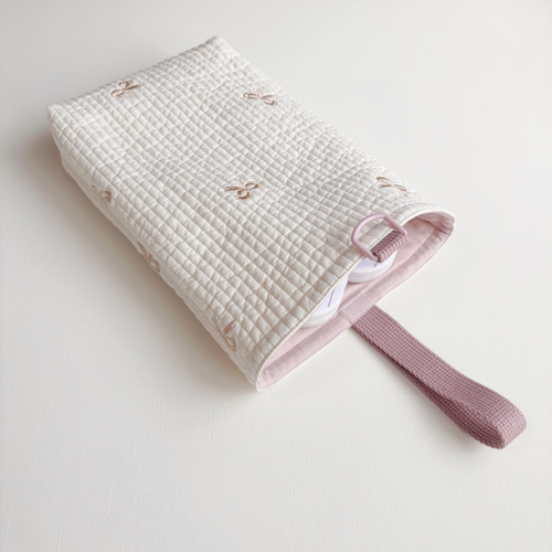 送料無料》リボン 刺繍 3点セット ヌビ キルト 入園入学 くすみピンク