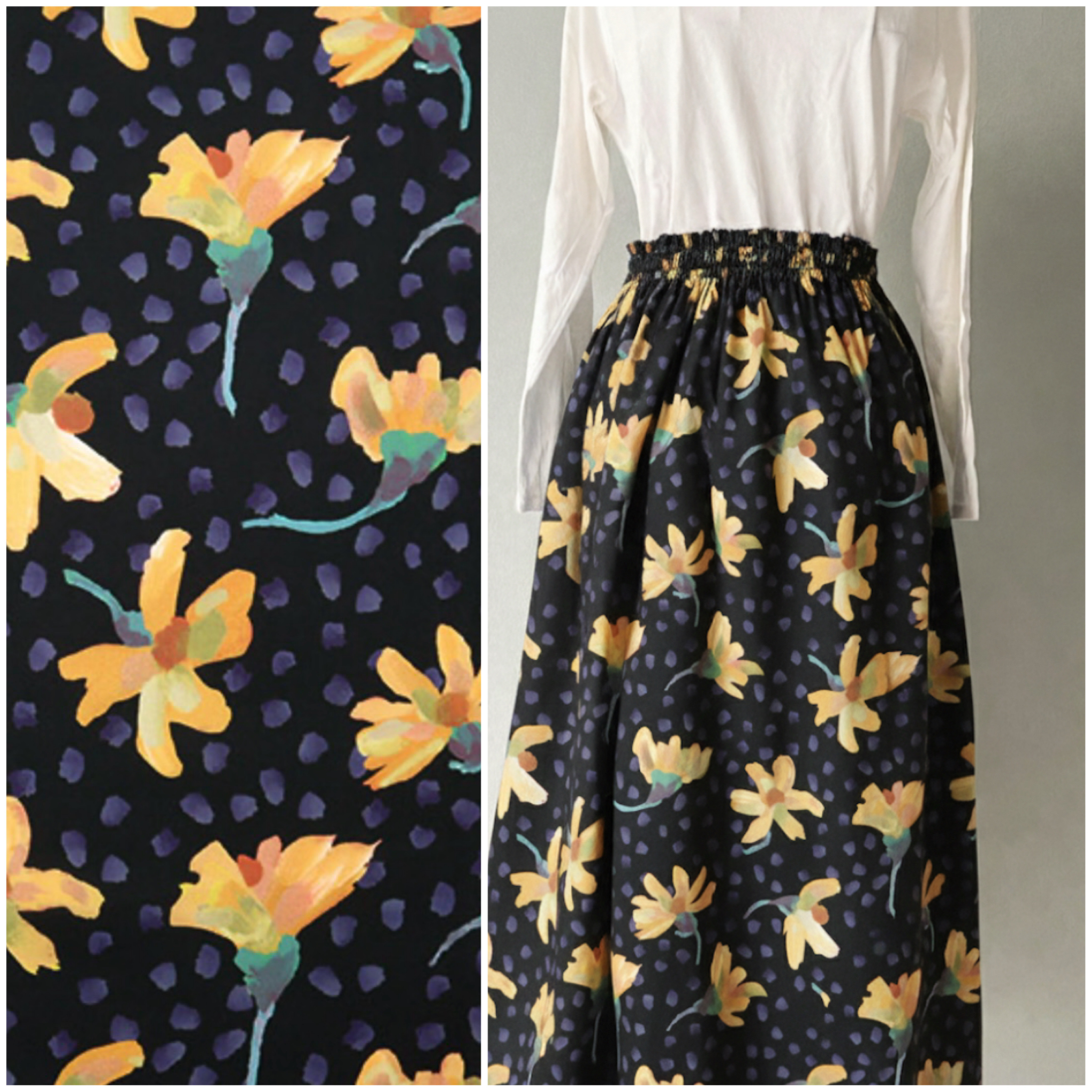 ✤タナローン✤ ギャザースカート　サンデイジー ブラック地