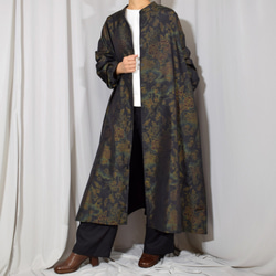 訳有り,黒留袖リメイク ワンピース 松,扇 和柄 正絹 シルク Mサイズ