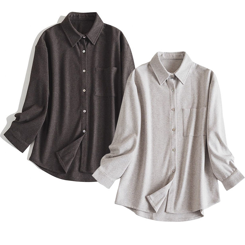 ウール混紡のしなやかさで、羽織れるゆったりシャツ。2色L735