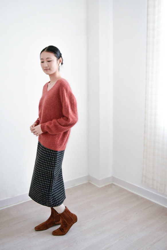 【カシミヤ100%★無縫製】超柔らか起毛│ シームレス│ バルーンスリーブ │Vネック│上品│T-237 20枚目の画像