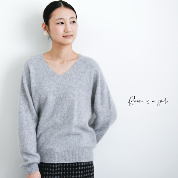【カシミヤ100%★無縫製】超柔らか起毛│ シームレス│ バルーンスリーブ │Vネック│上品│T-237 13枚目の画像