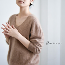 【カシミヤ100%★無縫製】超柔らか起毛│ シームレス│ バルーンスリーブ │Vネック│上品│T-237 4枚目の画像