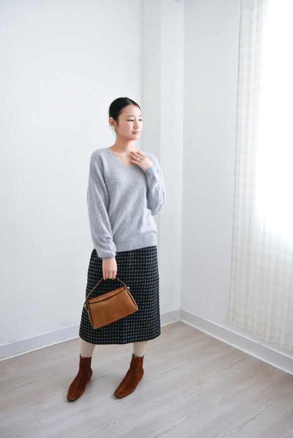 【カシミヤ100%★無縫製】超柔らか起毛│ シームレス│ バルーンスリーブ │Vネック│上品│T-237 19枚目の画像