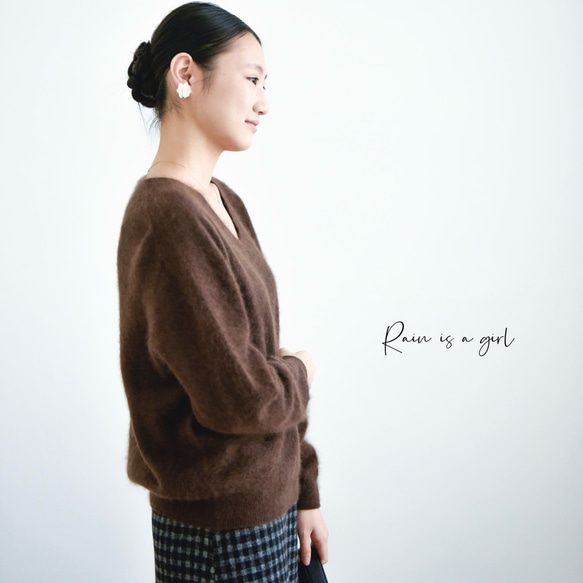 【カシミヤ100%★無縫製】超柔らか起毛│ シームレス│ バルーンスリーブ │Vネック│上品│T-237 9枚目の画像