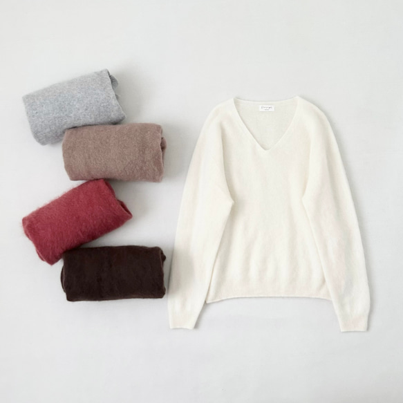 【カシミヤ100%★無縫製】超柔らか起毛│ シームレス│ バルーンスリーブ │Vネック│上品│T-237 18枚目の画像