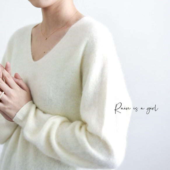 【カシミヤ100%★無縫製】超柔らか起毛│ シームレス│ バルーンスリーブ │Vネック│上品│T-237 1枚目の画像