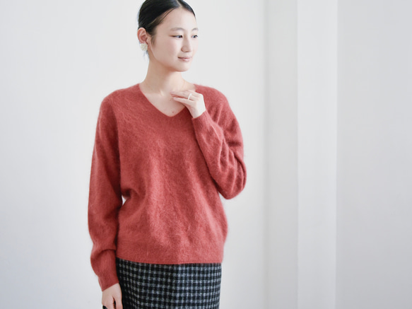 【カシミヤ100%★無縫製】超柔らか起毛│ シームレス│ バルーンスリーブ │Vネック│上品│T-237 7枚目の画像