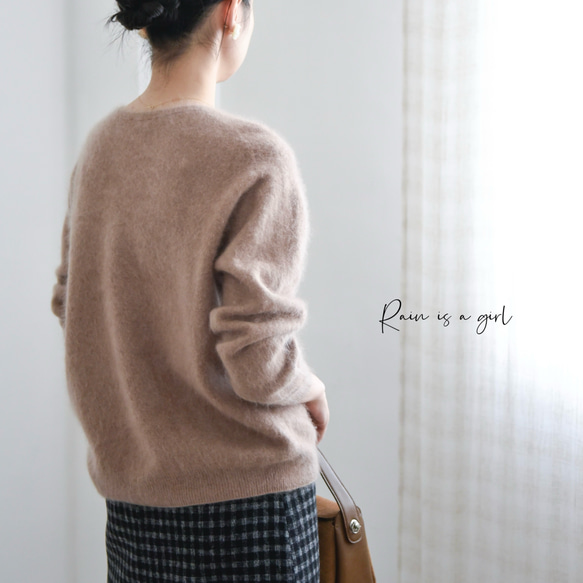 【カシミヤ100%★無縫製】超柔らか起毛│ シームレス│ バルーンスリーブ │Vネック│上品│T-237 3枚目の画像