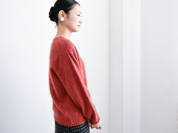 【カシミヤ100%★無縫製】超柔らか起毛│ シームレス│ バルーンスリーブ │Vネック│上品│T-237 8枚目の画像