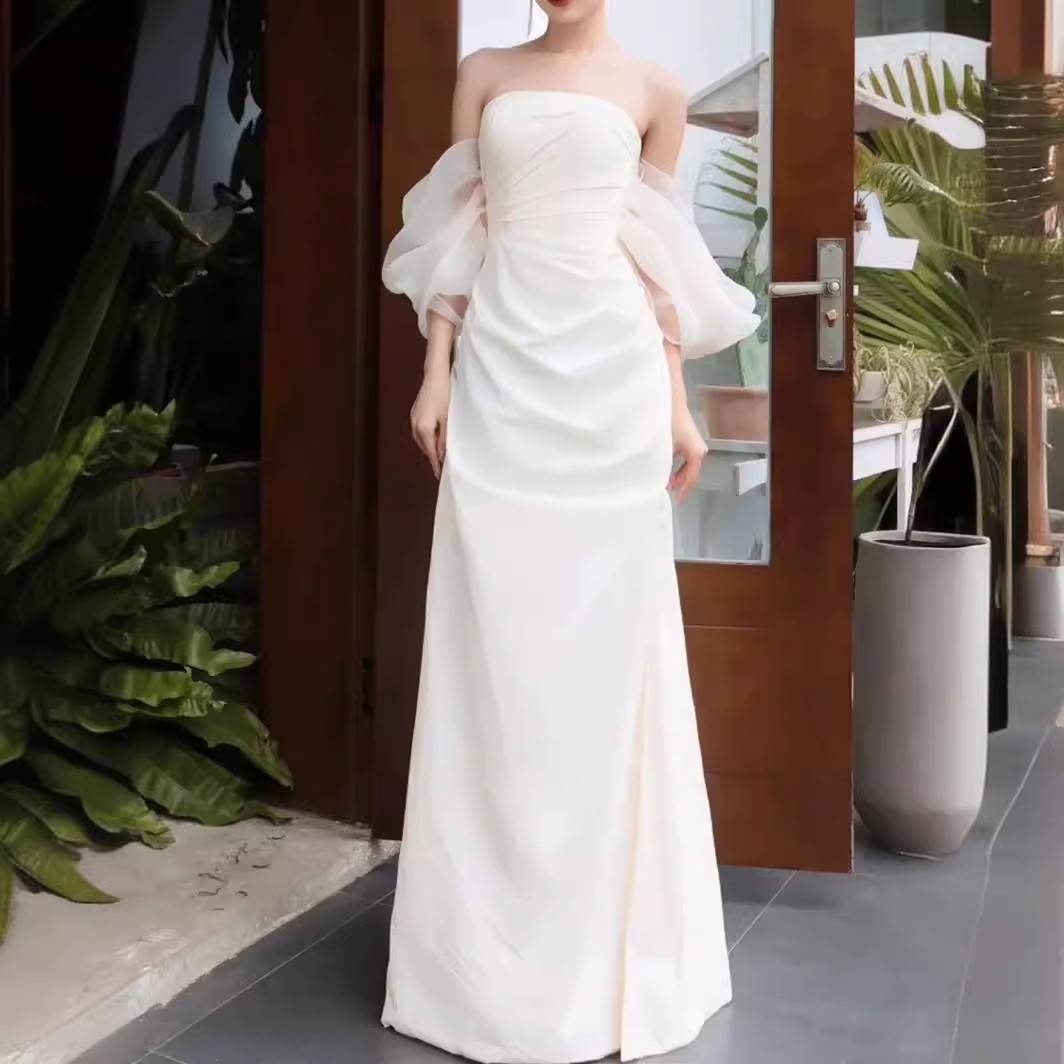 白 黒 パーティードレス シンプル ウェディングドレス 結婚式 パーティー 披露宴 演奏会 二次会 前撮り HL339