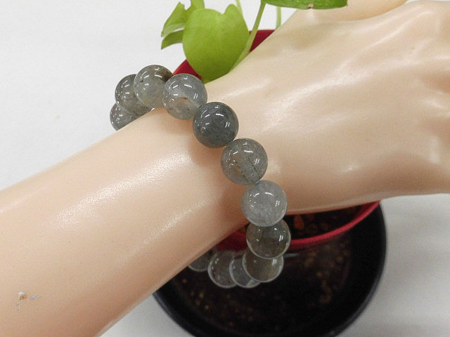 天然石 ブルールチルクォーツ13.0～13.7mm玉ブレスレット 内周19.5cm 　　250720587