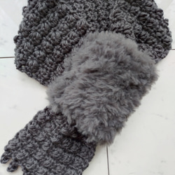 マフラー 模様編み フリンジ グレー 編み 手編み 編み物 マフラー