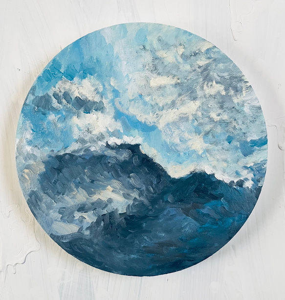 直径25㎝「画家の家の上空２」油彩・絵画・原画・丸形・アートパネル 直径25㎝「画家の家の上空2」油彩・絵画・原画・丸形・アートパネル