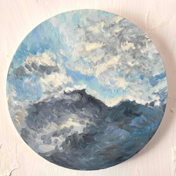 直径25㎝「朝の空 2025-2」油彩・絵画・原画・丸形・アートパネル N