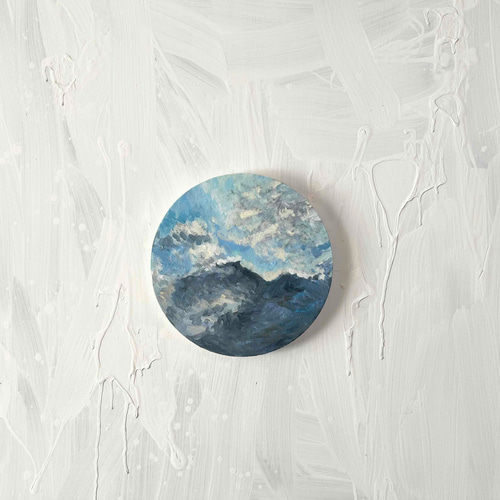 直径25㎝「画家の家の上空２」油彩・絵画・原画・丸形・アートパネル 直径25㎝「画家の家の上空2」油彩・絵画・原画・丸形・アートパネル