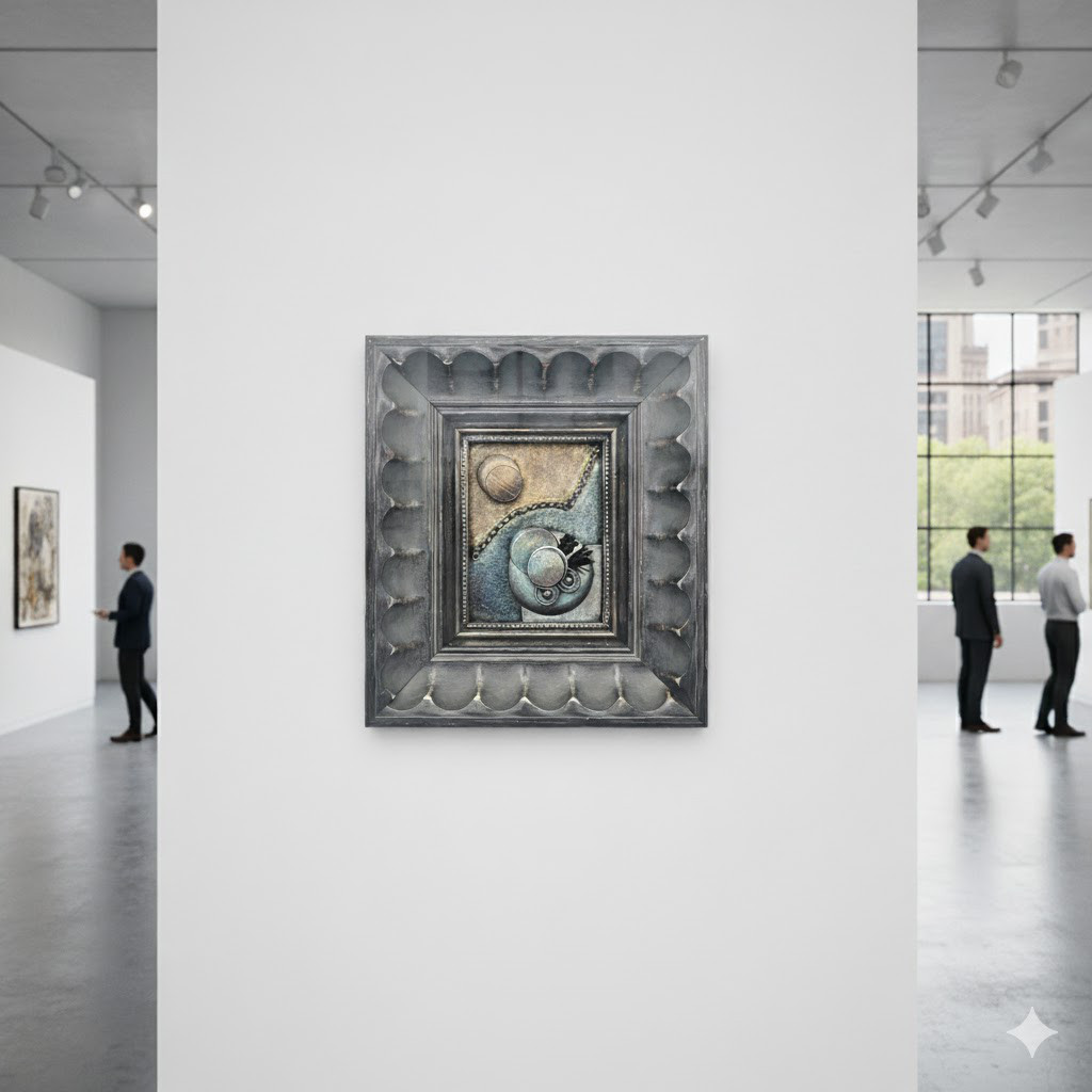 『朧月』Hazy moon　ウッドボード ★ミクストメディアアート★