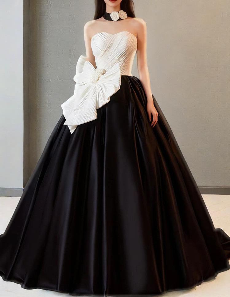 ファッション  2色ハンドメイド　フレアスカート  リボン  結婚式  はな よめ 花嫁 演奏会 ウエディングドレス