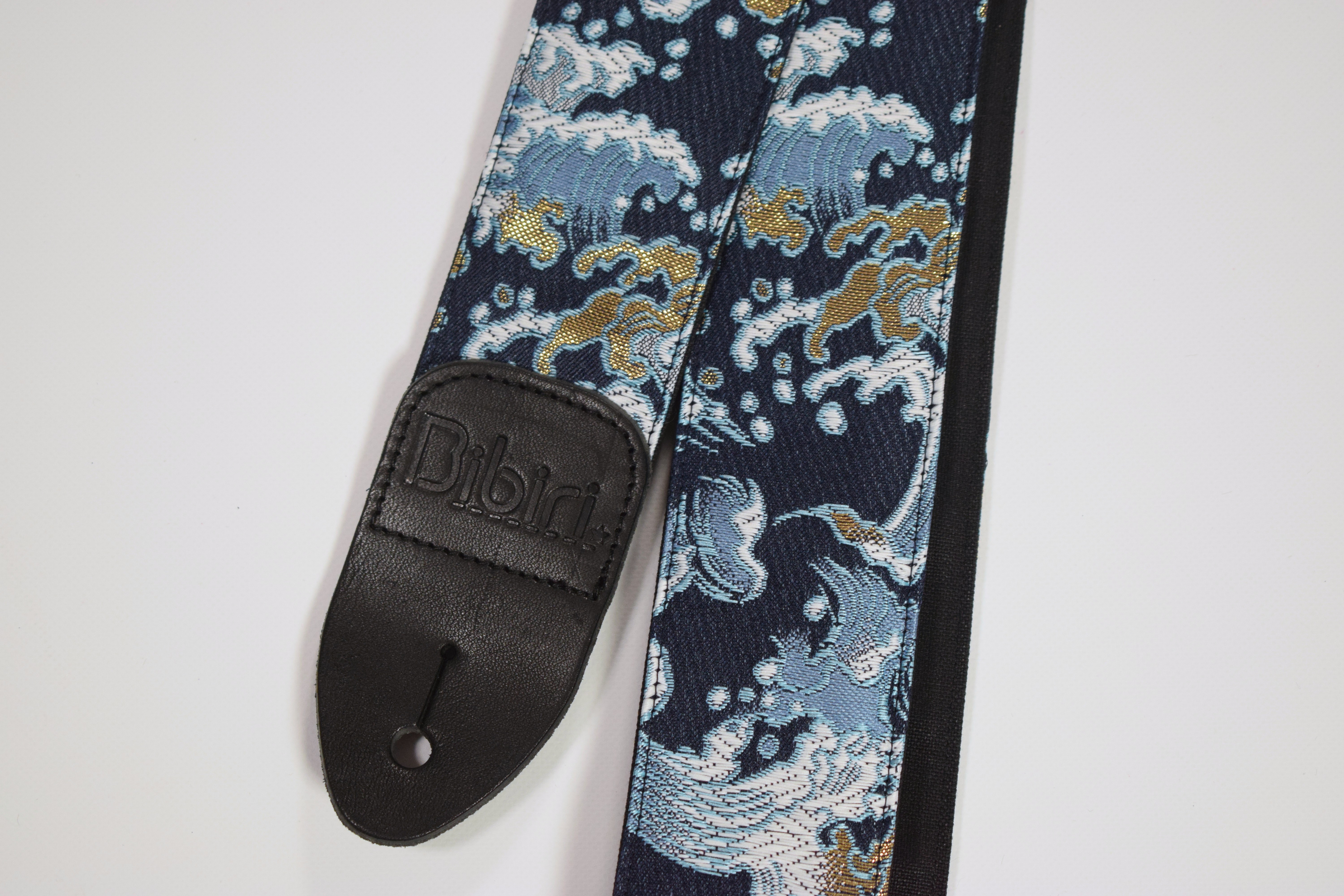 波　帆布ギターストラップ　京都金襴