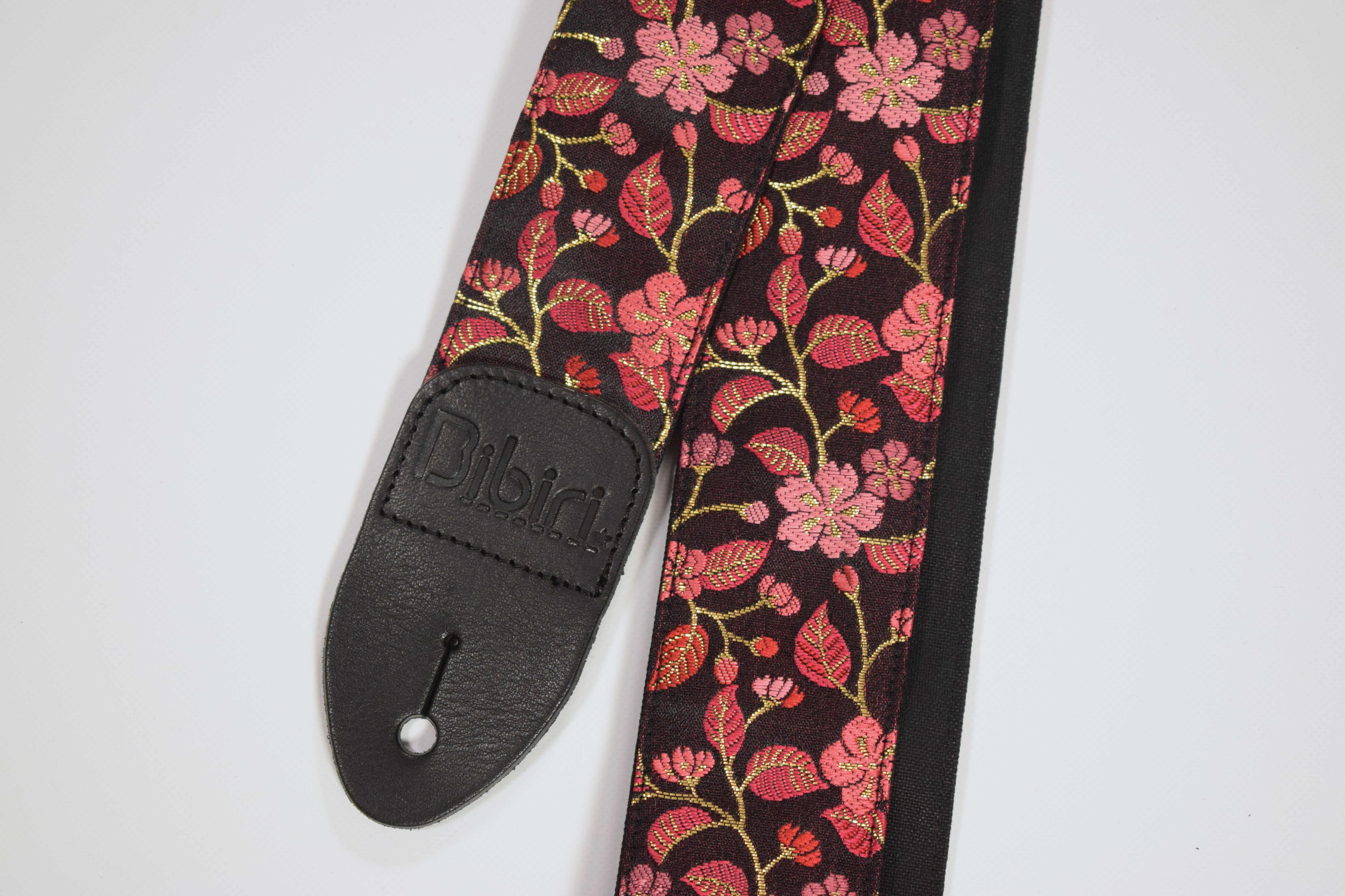 桜　帆布ギターストラップ（赤ピンク）京都金襴