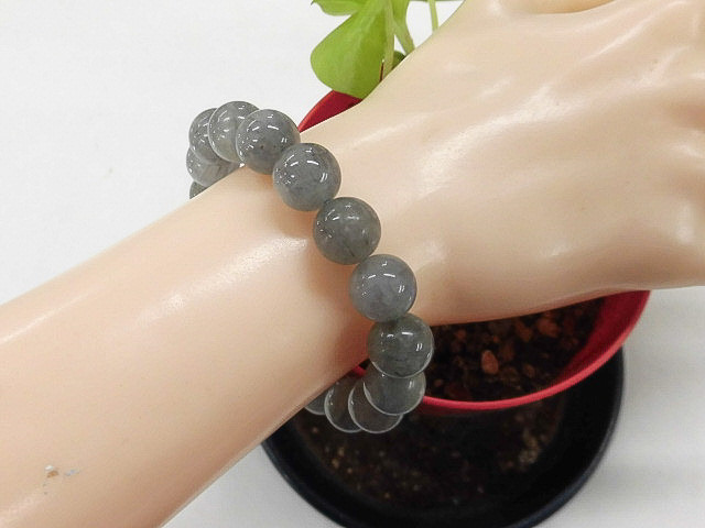 天然石 ブルールチルクォーツ12.0～12.3mm玉ブレスレット 内周18.9cm 　　250720588