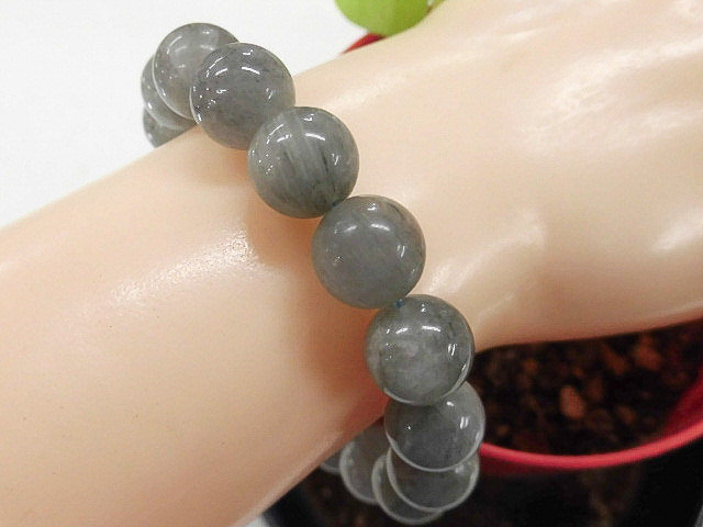 天然石 ブルールチルクォーツ12.0～12.3mm玉ブレスレット 内周18.9cm 　　250720588