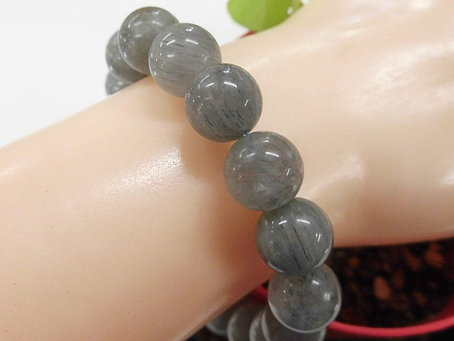 天然石 ブルールチルクォーツ12.0～12.3mm玉ブレスレット 内周18.9cm 　　250720588