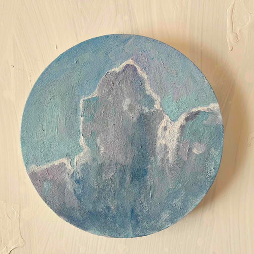 直径20㎝「画家の家の上空4」油彩・絵画・原画・丸形・アートパネル 直径20㎝「画家の家の上空4」油彩・絵画・原画・丸形・アートパネル