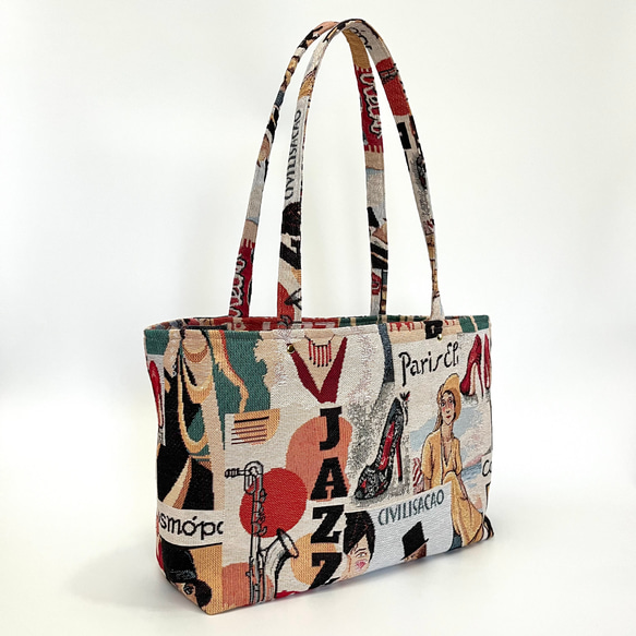 《 1点限定* 》JAZZのショルダートートバッグ オランダ製ゴブラン生地　マチ付きたっぷり大容量 7枚目の画像