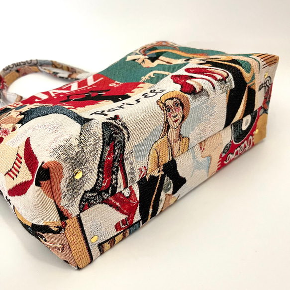 《 1点限定* 》JAZZのショルダートートバッグ オランダ製ゴブラン生地　マチ付きたっぷり大容量 20枚目の画像