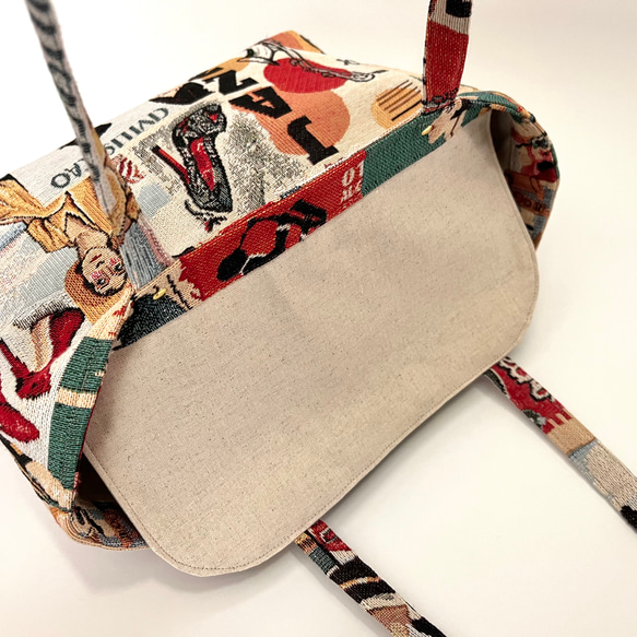 《 1点限定* 》JAZZのショルダートートバッグ オランダ製ゴブラン生地　マチ付きたっぷり大容量 19枚目の画像