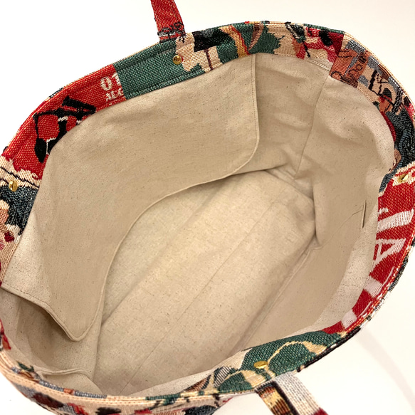 《 1点限定* 》JAZZのショルダートートバッグ オランダ製ゴブラン生地　マチ付きたっぷり大容量 17枚目の画像