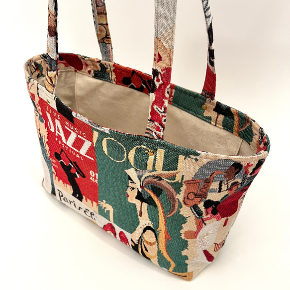 《 1点限定* 》JAZZのショルダートートバッグ オランダ製ゴブラン生地　マチ付きたっぷり大容量 14枚目の画像