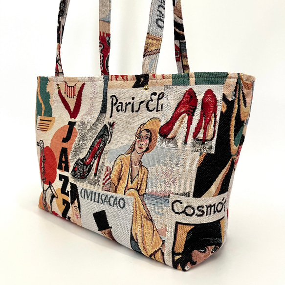 《 1点限定* 》JAZZのショルダートートバッグ オランダ製ゴブラン生地　マチ付きたっぷり大容量 10枚目の画像