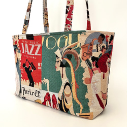 《 1点限定* 》JAZZのショルダートートバッグ オランダ製ゴブラン生地　マチ付きたっぷり大容量 6枚目の画像