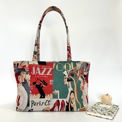 《 1点限定* 》JAZZのショルダートートバッグ オランダ製ゴブラン生地　マチ付きたっぷり大容量 2枚目の画像