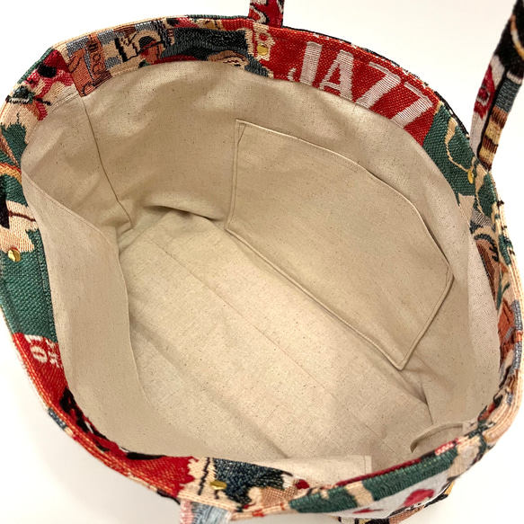 《 1点限定* 》JAZZのショルダートートバッグ オランダ製ゴブラン生地　マチ付きたっぷり大容量 18枚目の画像