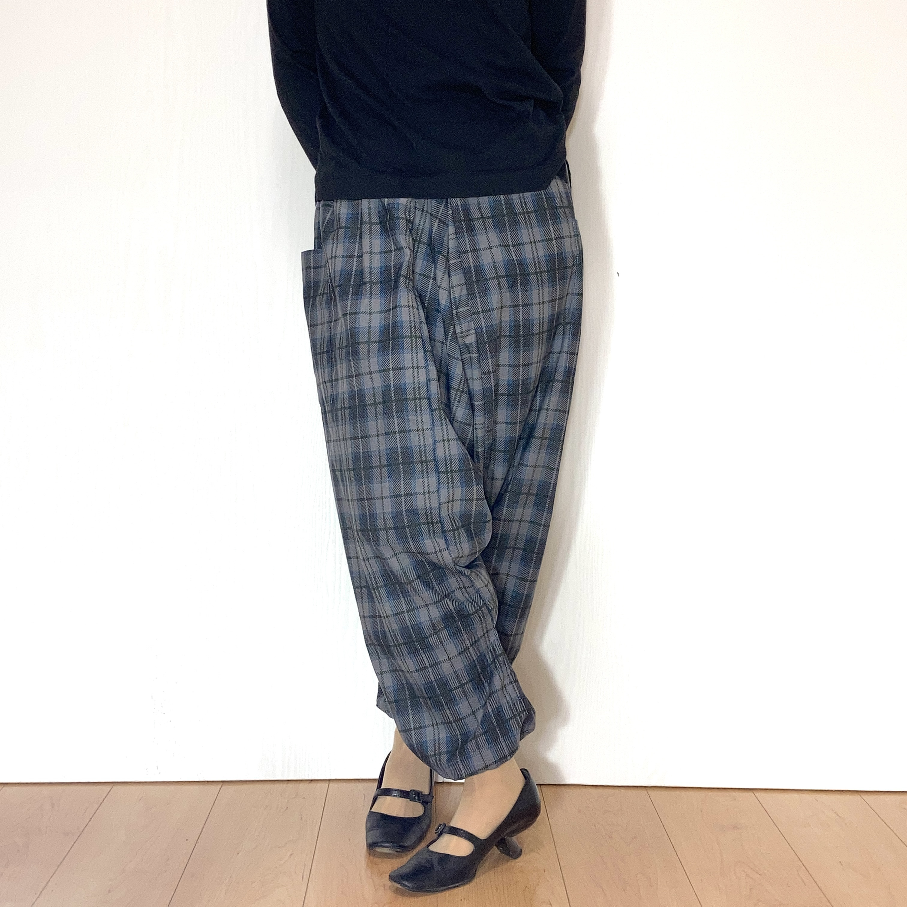 コーデュロイのサルエルパンツ＊グレーチェックby花織［Y2547］