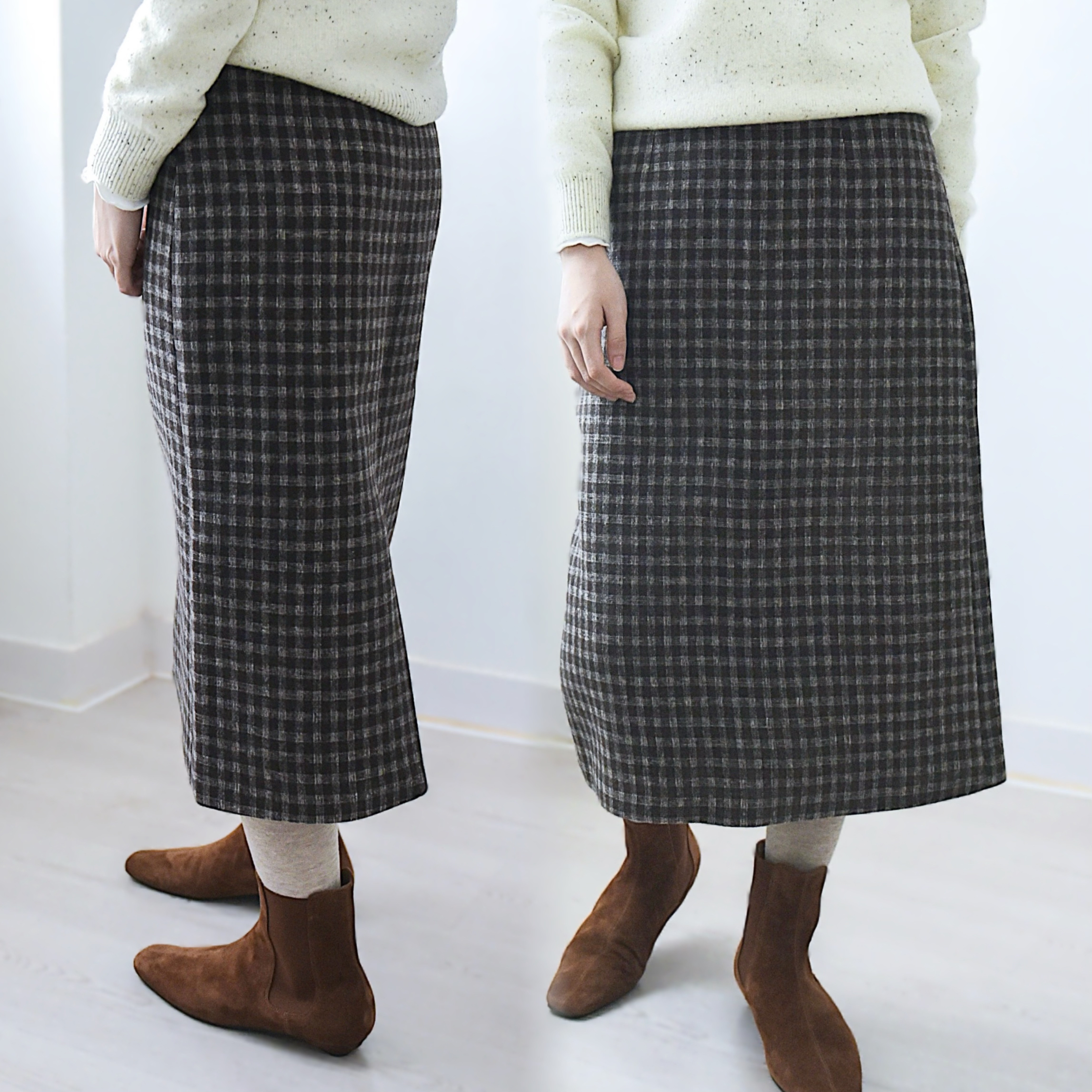 【快適でおしゃれ！小さいチェック柄★8分丈スカート】通勤・通学│あったかいウール│上品なレトロ系│イギリス風│B-71