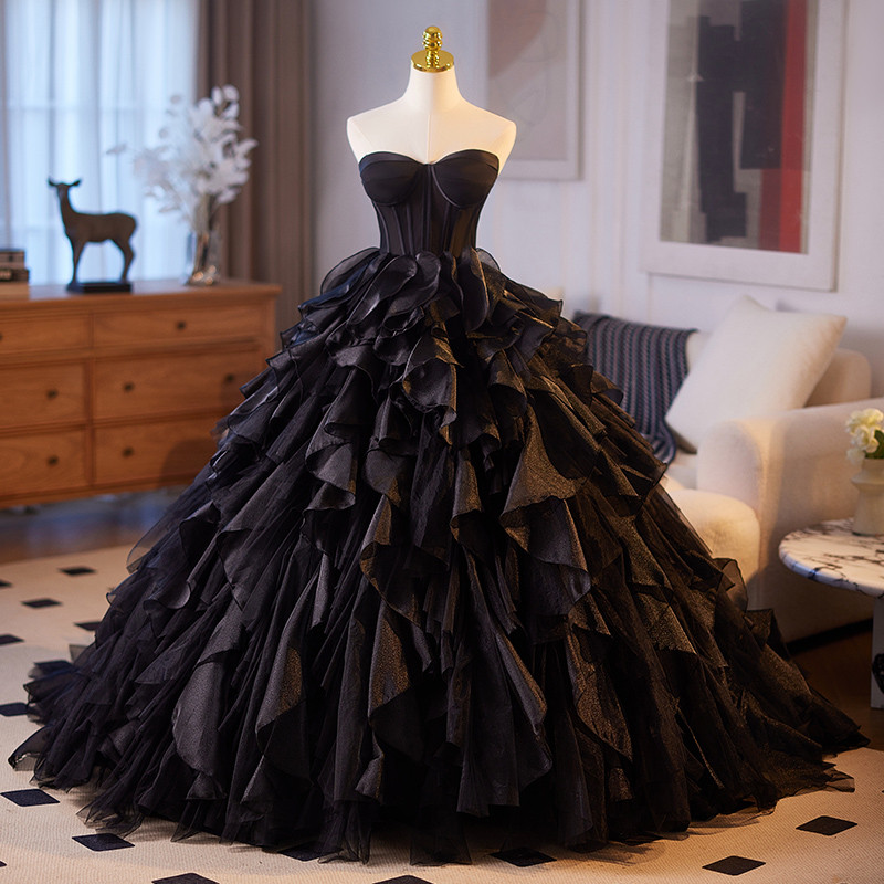 豪華 黒 ふわふわ パーティードレス プリンセス 綺麗 誕生日 成人式 演奏会 二次会 前撮り 披露宴 09010