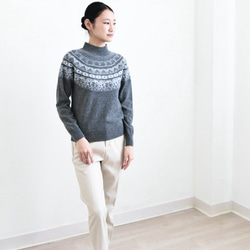 【カシミヤ100%★フェアアイル柄】大きめの花柄│クリスマス│ニットセーター│リラックス感│大人可愛さ│T-236 13枚目の画像